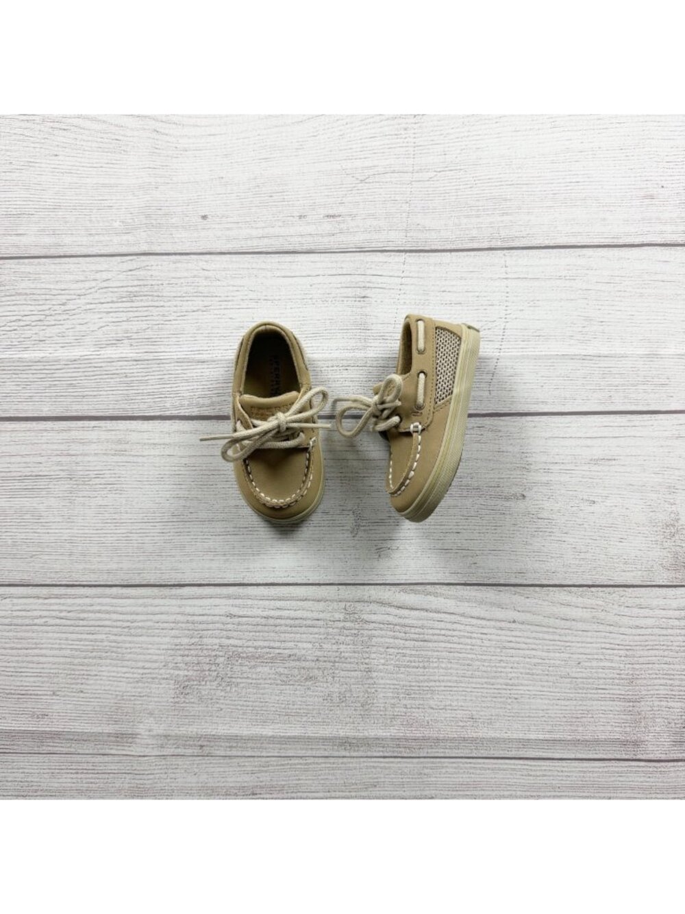 Sperry Baby Boat Shoes Beige Leather Lace Up Durable Sole US 3